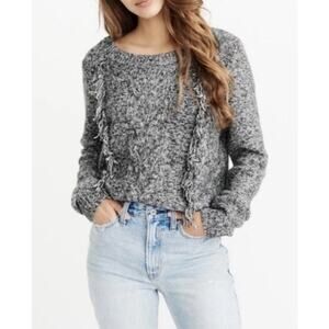 Abercrombie & Fitch Marled Light Gray Knit Fringe Front Sweater Size XS NWOT